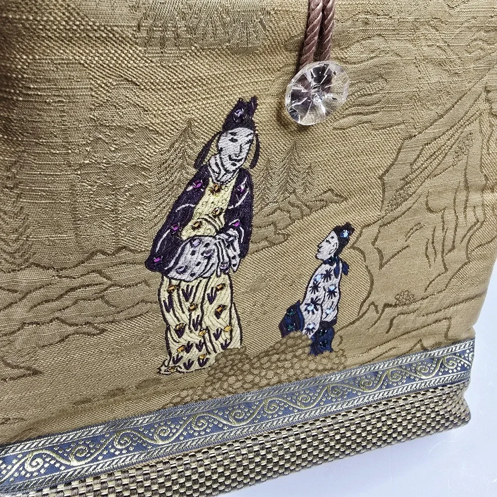Dorit‎ Collection Tote Bag Womens Large Embroidered Beaded Asian Art Purse USA